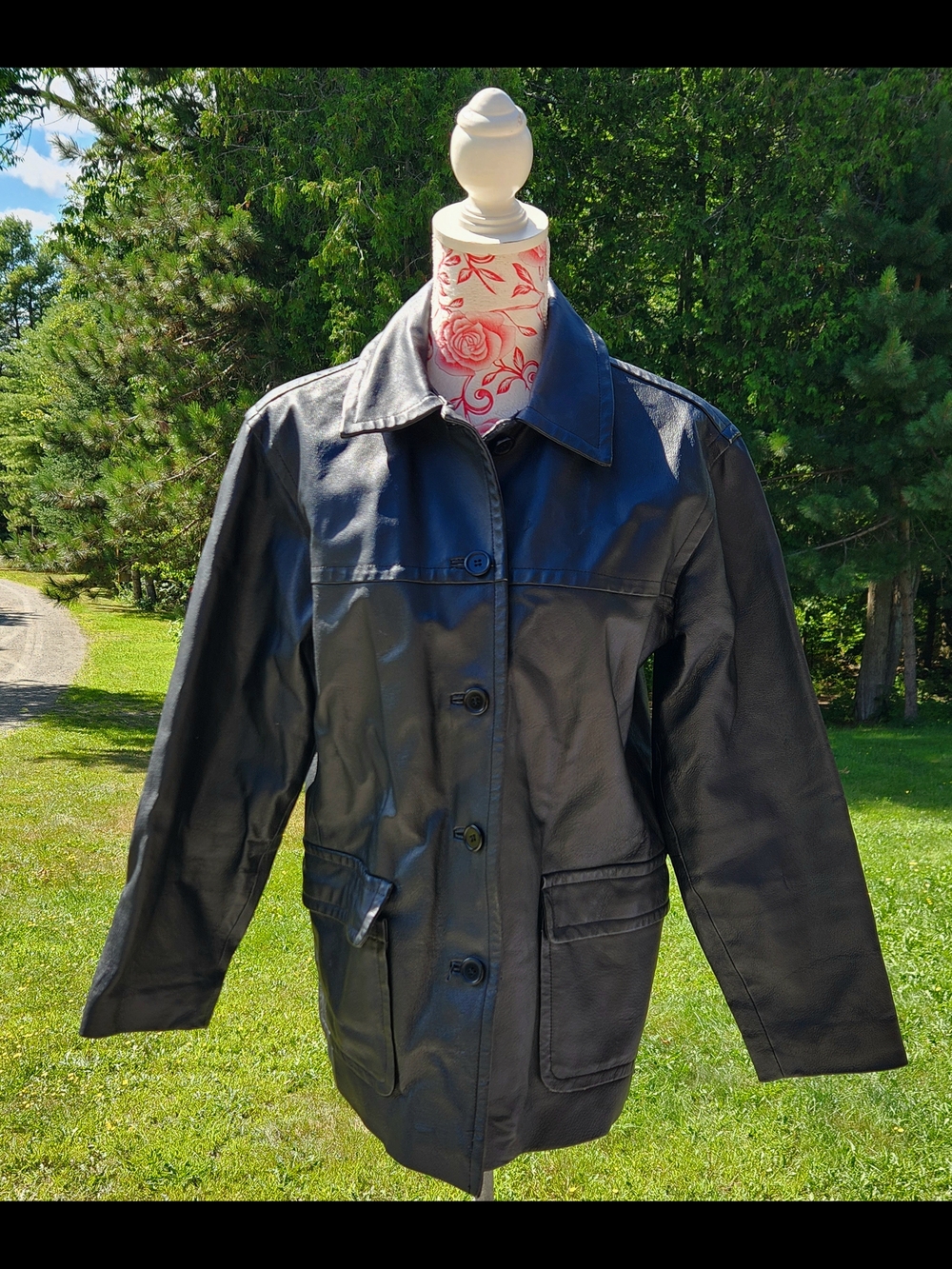 Classic Black Faux Leather Button-Front Jacket
